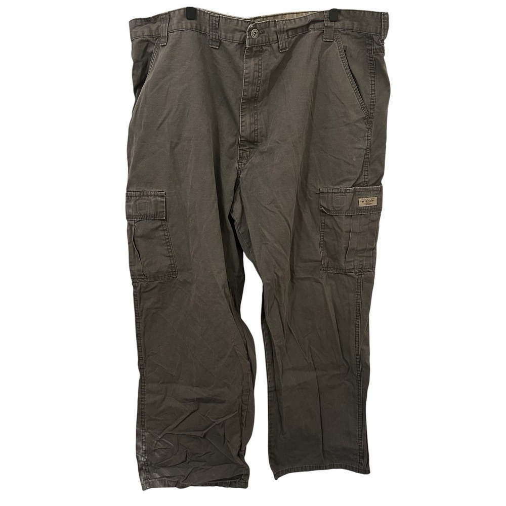 Wrangler Men's Relaxed Fit Ripstop Gray Green Cargo Pants 44x30 Outdoor Work